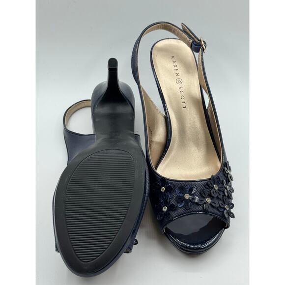 Karen Scott Womens Bronaa Peep Toe Slingback Classic Pumps Navy 8.5 m NEW - Picture 6 of 7